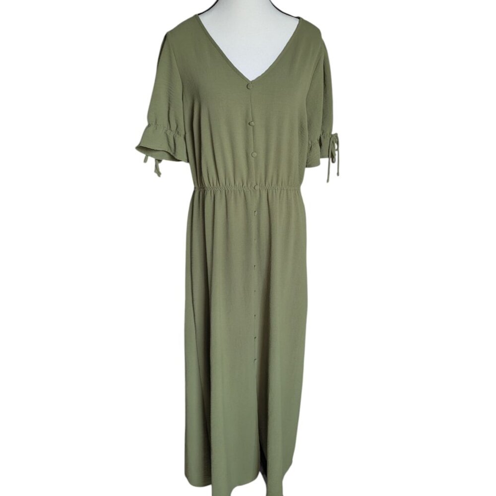 Naif Olive Green Button-Front Maxi Dress – Size L